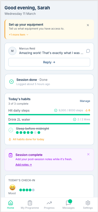 Client home dashboard