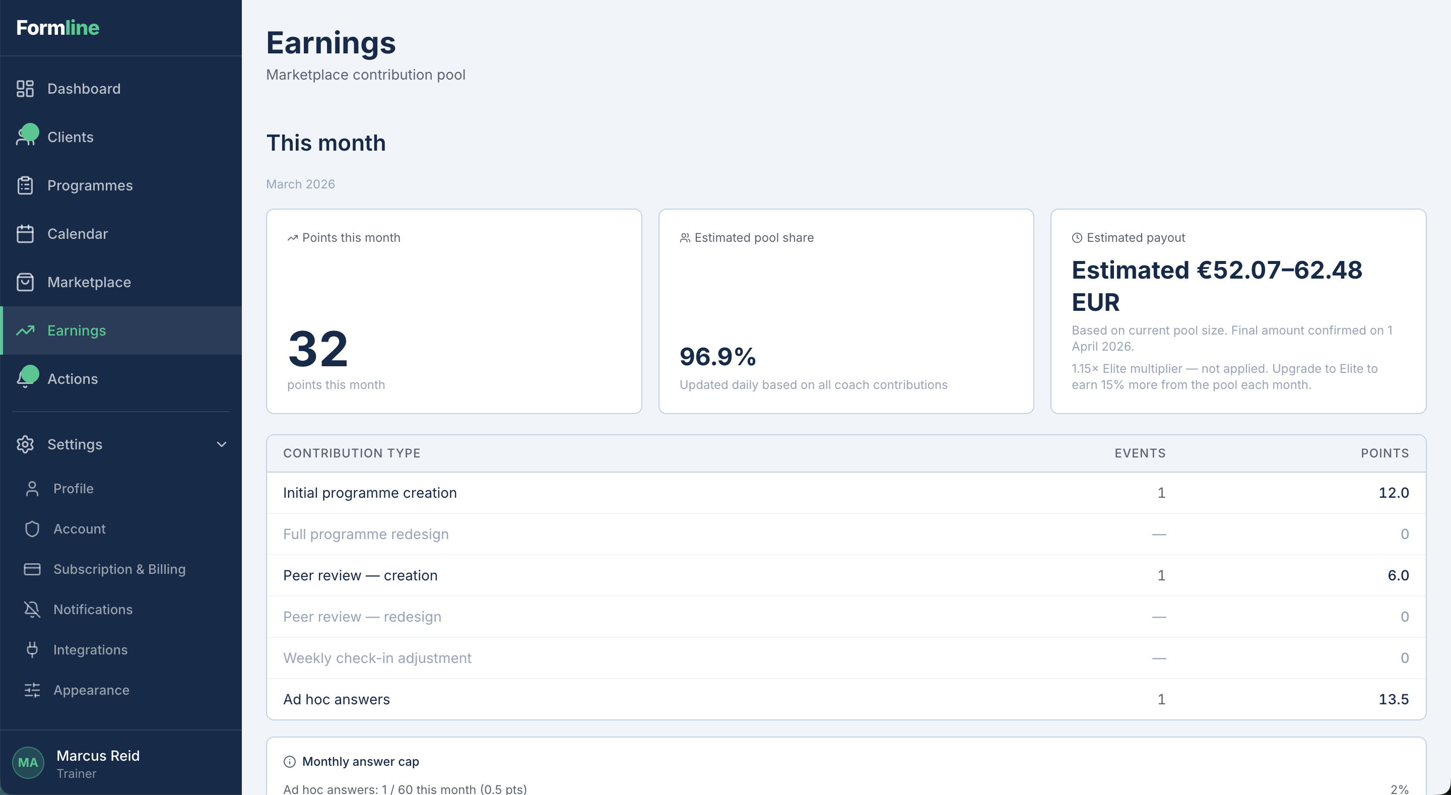 Earnings dashboard