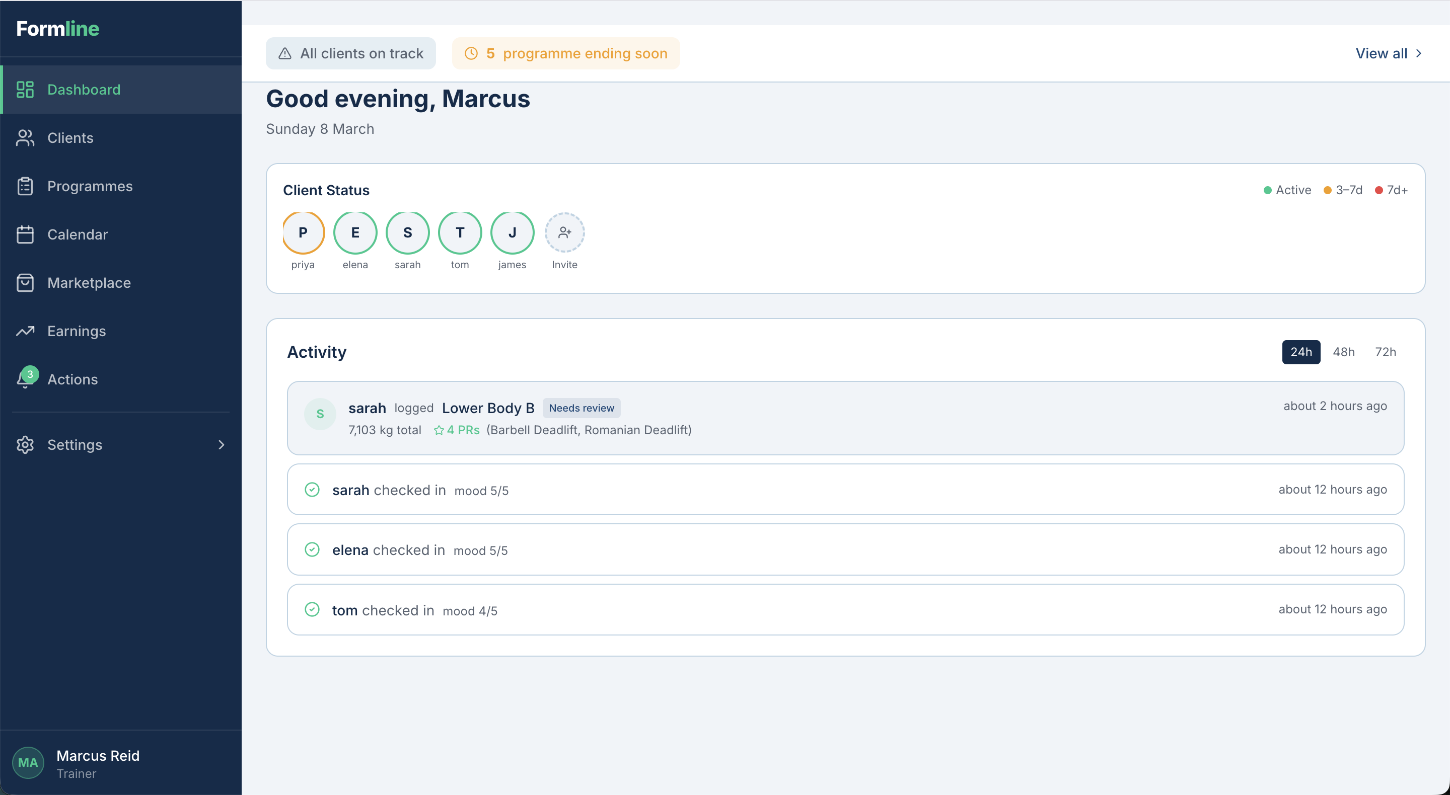 Formline trainer dashboard